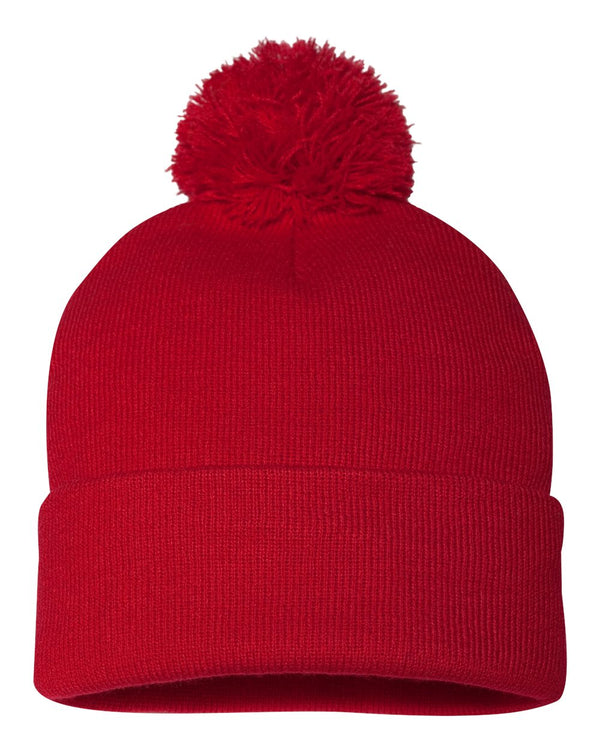 Embroidered 12" Solid Cuffed Pom Pom Toque - SP15