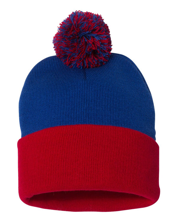 Embroidered 12" Solid Cuffed Pom Pom Toque - SP15