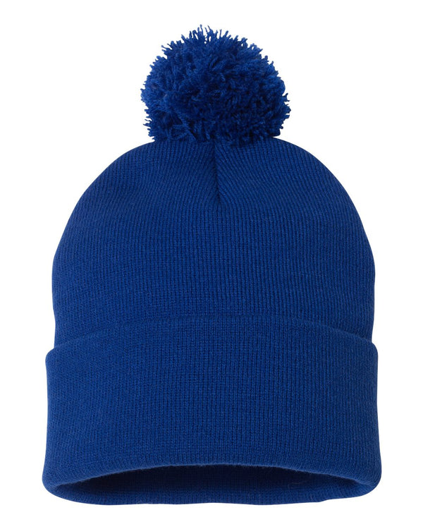 Embroidered 12" Solid Cuffed Pom Pom Toque - SP15