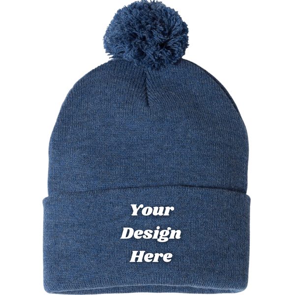 Embroidered 12" Solid Cuffed Pom Pom Toque - SP15