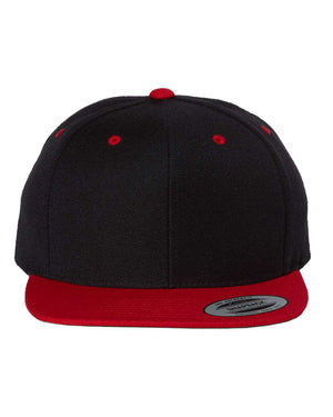 YP Classics 6089M Premium Flat Bill Snapback Cap — Black / Red — full-size front product photo