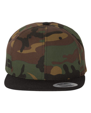 YP Classics 6089M Premium Flat Bill Snapback Cap — Camo / Black — full-size front product photo