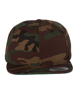 YP Classics 6089M Premium Flat Bill Snapback Cap — Green Camo — full-size front product photo