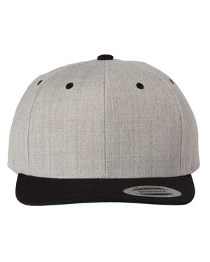 YP Classics 6089M Premium Flat Bill Snapback Cap — Heather Grey / Black — full-size front product photo