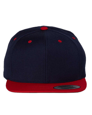 YP Classics 6089M Premium Flat Bill Snapback Cap — Navy / Red — full-size front product photo
