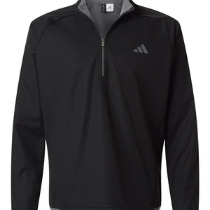 Adidas A2027 men's ultimate365 wind quarter-zip pullover in Black — garment front view