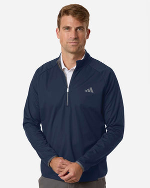 Adidas A2027 men's ultimate365 wind quarter-zip pullover in Collegiate Navy — model front view