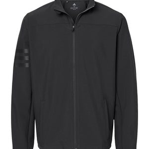 Adidas A267 men's wind resistant full-zip jacket in Black/ Black — garment front view