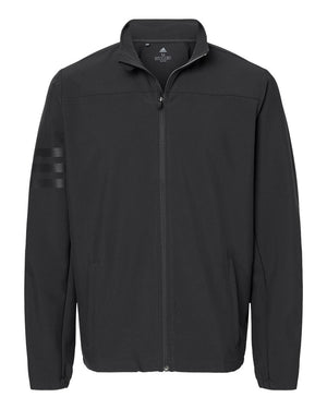 Adidas A267 men's wind resistant full-zip jacket in Black/ Black — garment front view