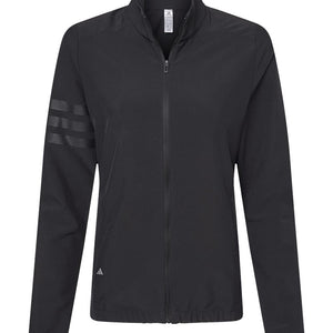 Adidas A268 women's wind resistant full-zip jacket in Black/ Black — garment front view
