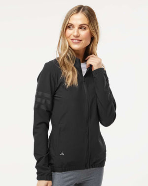 Adidas A268 women's wind resistant full-zip jacket in Black/ Black — model front view