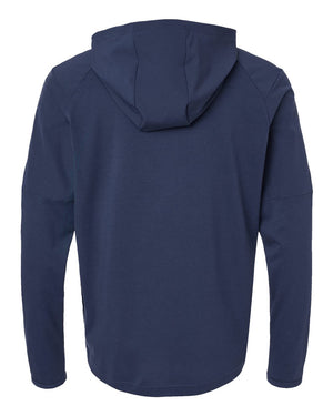 Adidas A607 men's half-zip hooded anorak in Crew Navy — garment back view
