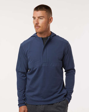 Adidas A607 men's half-zip hooded anorak in Crew Navy — model front view