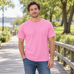 ATC ATC1000 Candy Pink unisex tee — boardwalk outing lifestyle photo