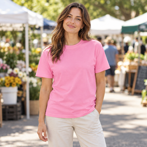 ATC ATC1000 Candy Pink unisex tee — weekend market lifestyle photo