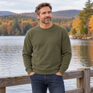 ATC ATCF2400 Military Green unisex fleece — lakeside outing lifestyle photo