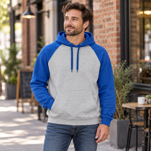 ATC ATCF2550 Athletic Heather/Royal unisex fleece — city morning lifestyle photo