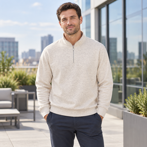 ATC ATCF2700 Oatmeal Heather unisex fleece — office terrace lifestyle photo