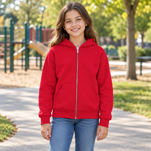 ATC ATCY2600 Red youth fleece — park path lifestyle photo