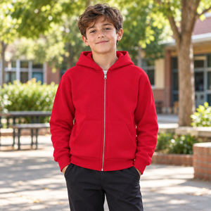 ATC ATCY2600 Red youth fleece — school courtyard lifestyle photo