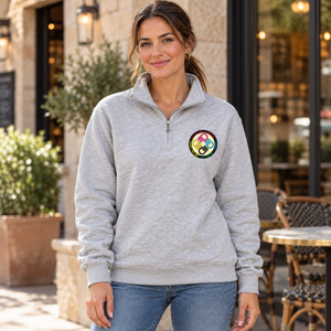 A Tiny Town Foundation Flux Quarter-Zip Pullover — Athletic Grey Heather — lifestyle mockup