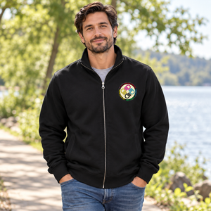 A Tiny Town Foundation Momentum Full-Zip Sweatshirt — Black — lifestyle mockup