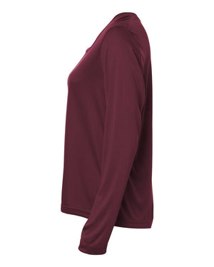 CORE365 CE10LW Women's Capital Performance Long Sleeve T-Shirt, side view - Burgundy