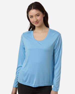 CORE365 CE10LW Women's Capital Performance Long Sleeve T-Shirt, model front view - Columbia Blue
