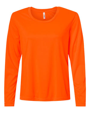 CORE365 CE10LW Women's Capital Performance Long Sleeve T-Shirt, front view - Safety Orange