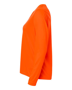 CORE365 CE10LW Women's Capital Performance Long Sleeve T-Shirt, side view - Safety Orange