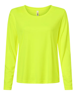 CORE365 CE10LW Women's Capital Performance Long Sleeve T-Shirt, front view - Safety Yellow