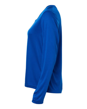 CORE365 CE10LW Women's Capital Performance Long Sleeve T-Shirt, side view - True Royal