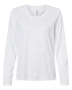 CORE365 CE10LW Women's Capital Performance Long Sleeve T-Shirt, front view - White