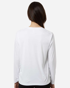 CORE365 CE10LW Women's Capital Performance Long Sleeve T-Shirt, model back view - White