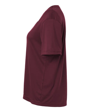 CORE365 CE10W Women's Capital Performance T-Shirt, side view - Burgundy