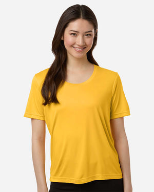 CORE365 CE10W Women's Capital Performance T-Shirt, model front view - Campus Gold