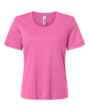 CORE365 CE10W Women's Capital Performance T-Shirt, front view - Charity Pink