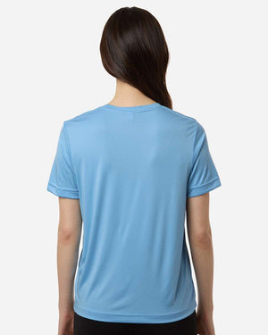 CORE365 CE10W Women's Capital Performance T-Shirt, model back view - Columbia Blue