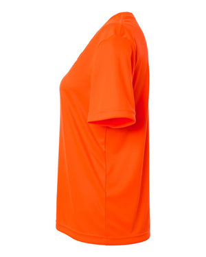 CORE365 CE10W Women's Capital Performance T-Shirt, side view - Safety Orange
