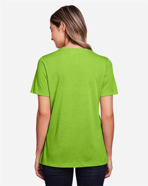 CORE365 CE111W Women's Fusion ChromaSoft™ Performance T-Shirt, model back view - Acid Green