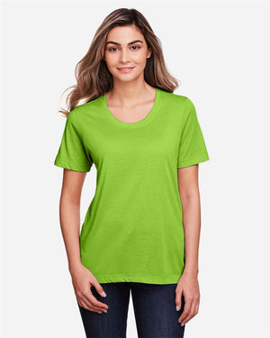 CORE365 CE111W Women's Fusion ChromaSoft™ Performance T-Shirt, model front view - Acid Green