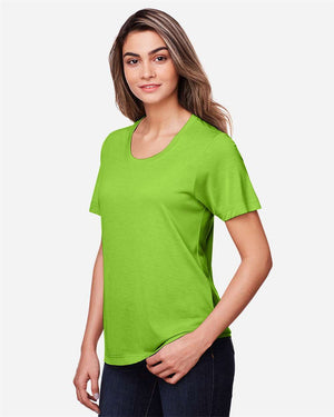 CORE365 CE111W Women's Fusion ChromaSoft™ Performance T-Shirt, model side view - Acid Green
