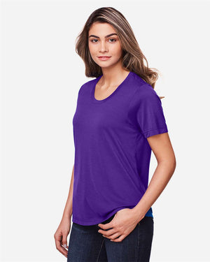 CORE365 CE111W Women's Fusion ChromaSoft™ Performance T-Shirt, model side view - Campus Purple