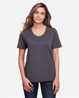 CORE365 CE111W Women's Fusion ChromaSoft™ Performance T-Shirt, model front view - Carbon