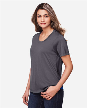 CORE365 CE111W Women's Fusion ChromaSoft™ Performance T-Shirt, model side view - Carbon