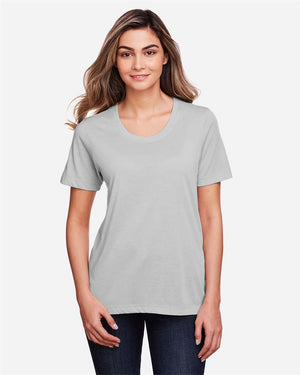 CORE365 CE111W Women's Fusion ChromaSoft™ Performance T-Shirt, model front view - Platinum
