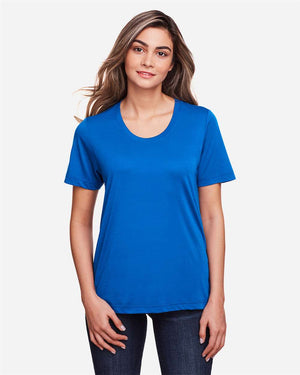 CORE365 CE111W Women's Fusion ChromaSoft™ Performance T-Shirt, model front view - True Royal