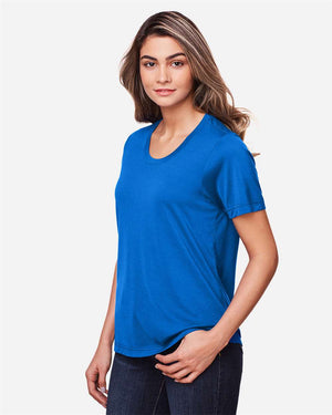 CORE365 CE111W Women's Fusion ChromaSoft™ Performance T-Shirt, model side view - True Royal