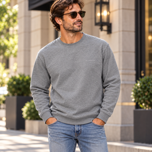 Columbia 141160 Men's Hart Mountain™ II Crewneck Sweatshirt in Charcoal Heather — square lifestyle photo matched to the actual garment
