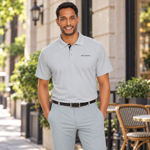 Columbia 177205 Men's Utilizer™ Polo in Cool Grey — square lifestyle photo matched to the actual garment